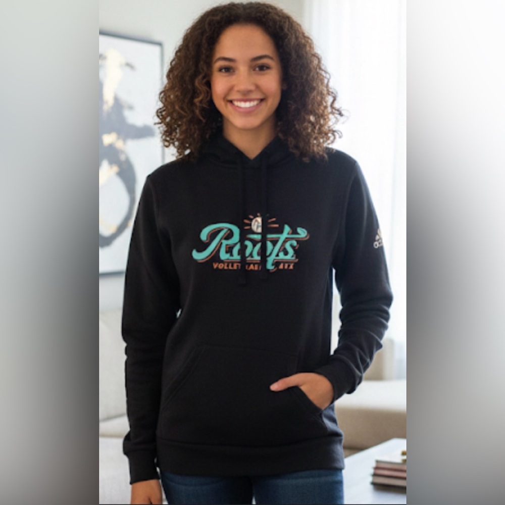 Women’s/Unisex Adidas Black Hoodie with Teal Accents
Roots volleyball/ ATX
